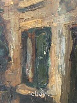 Old Oil on Panel Painting The Alley Signed in bottom right