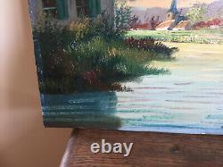 Old Oil-on-canvas Table To Be Defined (xxth-s) Village Border Water Courses