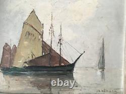 Old Oil / panel signed Mention on the back Breton marine Seascape