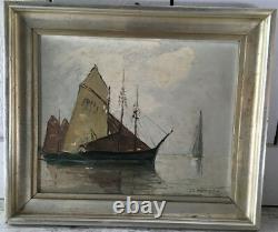 Old Oil / panel signed Mention on the back Breton marine Seascape