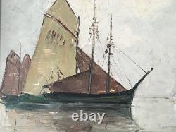 Old Oil / panel signed Mention on the back Breton marine Seascape