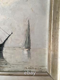 Old Oil / panel signed Mention on the back Breton marine Seascape