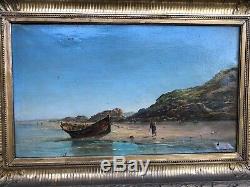 Old Paint Oil On Canvas Signed Return Fishing Jr 19th Marine Fishermen