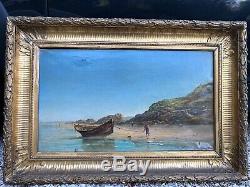 Old Paint Oil On Canvas Signed Return Fishing Jr 19th Marine Fishermen