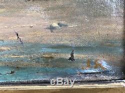 Old Paint Oil On Canvas Signed Return Fishing Jr 19th Marine Fishermen