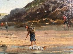 Old Paint Oil On Canvas Signed Return Fishing Jr 19th Marine Fishermen