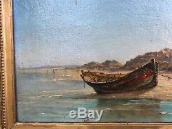 Old Paint Oil On Canvas Signed Return Fishing Jr 19th Marine Fishermen