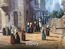 Old Paint Oil On Panel Animated City View End 19th Early 20th