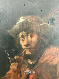 Old Paint On Wood Panel Flemish Late 19th School Kind Teniers