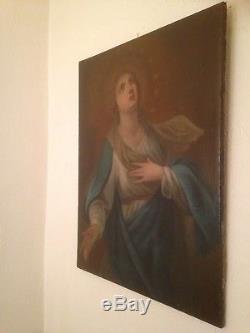 Old Painting 18th Portrait Of The Virgin Oil On Canvas 18th