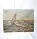 Old Painting 1900 Oil On Canvas Marine Sailboat Ocean Liner Ocean Storm 35x45