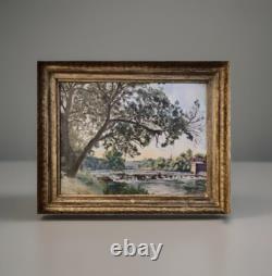Old Painting 19th Century Landscape Impressionism Lake Waterfalls Village Forest Signed