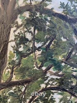 Old Painting 19th Century Landscape Impressionism Lake Waterfalls Village Forest Signed