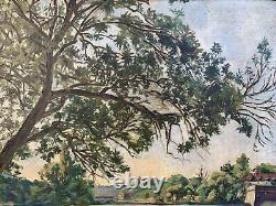 Old Painting 19th Century Landscape Impressionism Lake Waterfalls Village Forest Signed