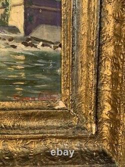 Old Painting 19th Century Landscape Impressionism Lake Waterfalls Village Forest Signed
