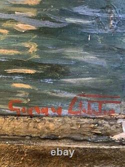Old Painting 19th Century Landscape Impressionism Lake Waterfalls Village Forest Signed