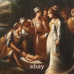 Old Painting '600-'700 Moses Saved from the Waters Oil on Canvas