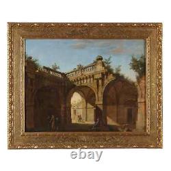 Old Painting Architecture Oil on Canvas from the 18th Century Original