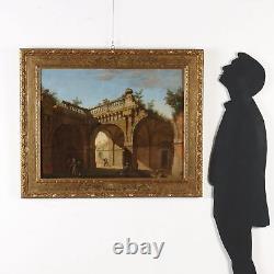 Old Painting Architecture Oil on Canvas from the 18th Century Original