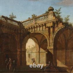 Old Painting Architecture Oil on Canvas from the 18th Century Original