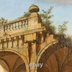 Old Painting Architecture Oil on Canvas from the 18th Century Original
