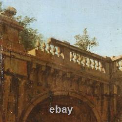 Old Painting Architecture Oil on Canvas from the 18th Century Original
