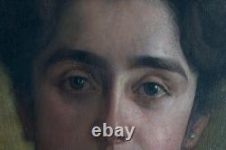 Old Painting Art Nouveau Young Woman Dress J. P. Carré Bordeaux hst 1900