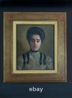 Old Painting Art Nouveau Young Woman Dress J. P. Carré Bordeaux hst 1900