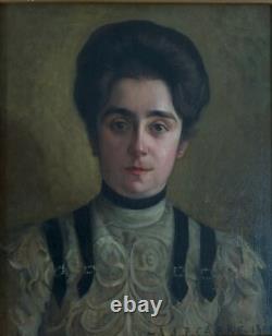 Old Painting Art Nouveau Young Woman Dress J. P. Carré Bordeaux hst 1900