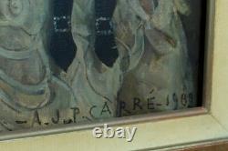 Old Painting Art Nouveau Young Woman Dress J. P. Carré Bordeaux hst 1900