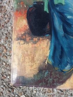 Old Painting Balinese School Women Stretching Laundry Oil on Canvas Signed