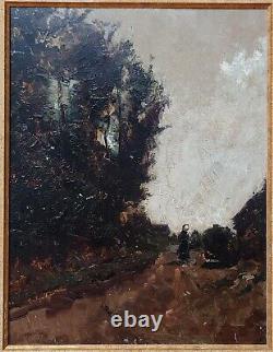 Old Painting, Barbizon School, Animated Landscape, Oil on Panel, 19th Century Period