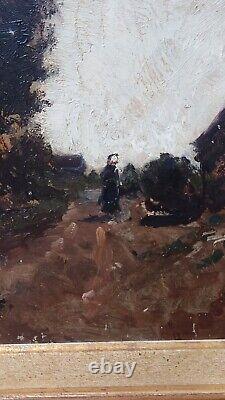 Old Painting, Barbizon School, Animated Landscape, Oil on Panel, 19th Century Period