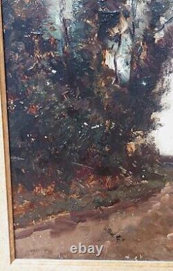 Old Painting, Barbizon School, Animated Landscape, Oil on Panel, 19th Century Period