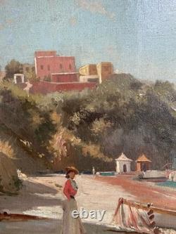 Old Painting Beach of Capri Seaside Neapolitan Coast Oil on Canvas
