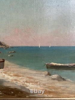Old Painting Beach of Capri Seaside Neapolitan Coast Oil on Canvas