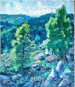 Old Painting Beautiful Oil on Canvas Forest of Fontainebleau by J. BERJONNEAU