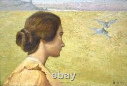 Old Painting Beautiful Portrait Of Post-impressionism Woman Signed At The End Of 19th Century