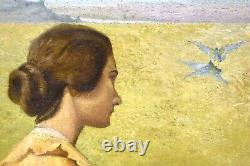 Old Painting Beautiful Portrait Of Post-impressionism Woman Signed At The End Of 19th Century