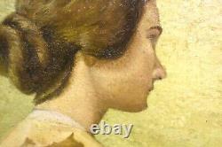 Old Painting Beautiful Portrait Of Post-impressionism Woman Signed At The End Of 19th Century