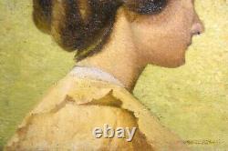 Old Painting Beautiful Portrait Of Post-impressionism Woman Signed At The End Of 19th Century