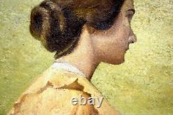 Old Painting Beautiful Portrait Of Post-impressionism Woman Signed At The End Of 19th Century