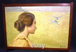 Old Painting Beautiful Portrait Of Post-impressionism Woman Signed At The End Of 19th Century
