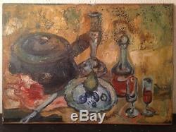 Old Painting Beautiful Still Life Oil On Canvas Signed
