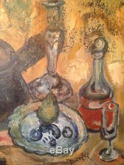 Old Painting Beautiful Still Life Oil On Canvas Signed