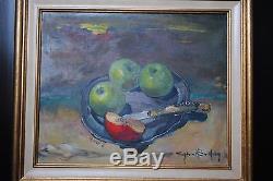 Old Painting By Gérard Boulfray Still Life With Apples Oil On Canvas