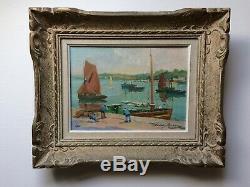 Old Painting By Henry Buron Harbor Scene Oil On Canvas 25 CM X 33 CM Sbd