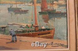 Old Painting By Henry Buron Harbor Scene Oil On Canvas 25 CM X 33 CM Sbd