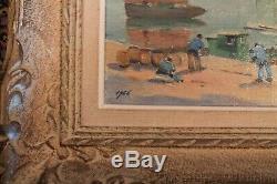 Old Painting By Henry Buron Harbor Scene Oil On Canvas 25 CM X 33 CM Sbd