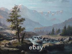 Old Painting Canvas Oil School of Barbizon Mountain Levigne Godchaux 19th Century